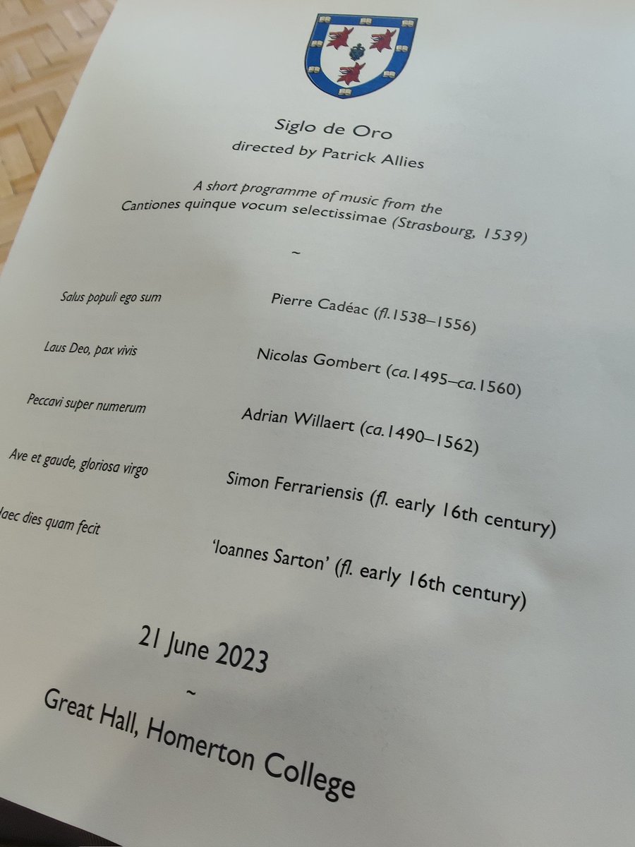 Fantastic to be at the launch of Daniel Trocmé-Latter's book about the 1539 Cantiones quinque vocum selectissimæ at <a href="/HomertonCollege/">Homerton College</a>, and to hear <a href="/SiglodeOroVocal/">Siglo de Oro</a> singing a programme from the collection, using the editions published at imprimis.uk/content.php?c=…