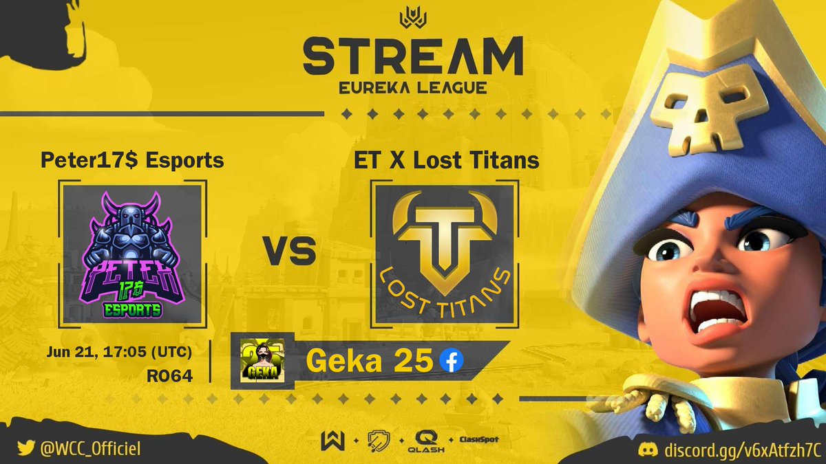 WCC_Officiel's tweet photo. WCC - Eureka League
5v5 TH15 -  RO64

📅 TODAY June 21 at 17:05 UTC
Peter17$ Esports  🆚️   ET X Lost Titans
@CocPeter17        @et_x_losttitans

🇮🇩 Geka 25 @geka_25
▶️ https://t.co/sPZZ1FZMvg
🇫🇷 Lex @LEXoffi
▶️ https://t.co/mc9xgIseHq https://t.co/9By4XobGNG