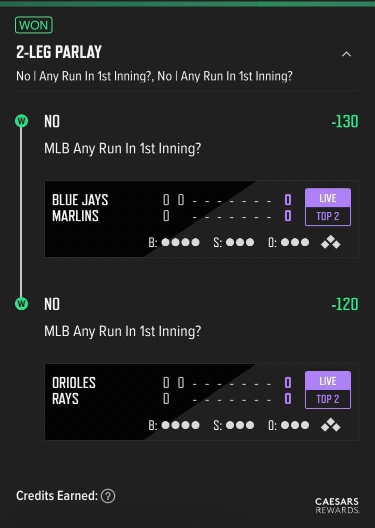 💥💥💥BANG!💥💥💥 

✅ Orioles-Rays
✅ Blue Jays-Marlins
✅ 2-leg +224 parlay

💰CASH IT!💰 

🔥Clean sweep! 
📈61-40 w/@OddsShopper 
💰+28.5 units! 

#Sportsbettingpicks #BettingPicks #Betting #FreePicks #BettingTwitter #NRFI #Parlays #Bets #FreeBet