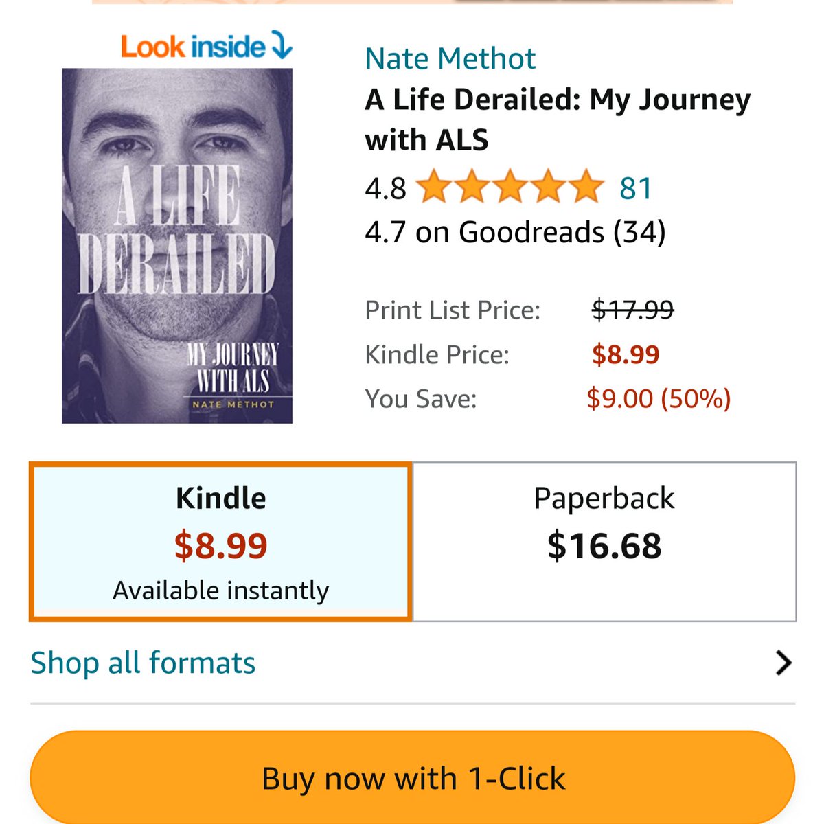 Amazon put 'A Life Derailed' on sale just in time for Global MND Awareness Day! If you were $1.31 away from buying a paperback copy, you're in luck!  I have no idea how long this will last. #ALS #MND #MNDAwareness #EndALS #ALSAwareness #memoir #independentauthor