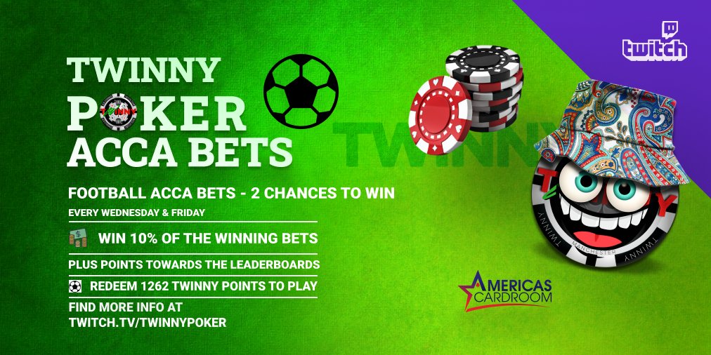 We are Live with ACCA Bets with Viewers, starts at 7pm BST/2pm EDT
⚽Redeem
⚽Take Your Pick
⚽2 Chances to Win
⚽Monthly/Yearly Leaderboards @keep_the_score
@ACR_POKER @ACRStormers 
#ACRSportsBook #TheDream #MOSS #Good4Poker #ACRGiveaway #PositiveVibes 
twitch.tv/twinnypoker