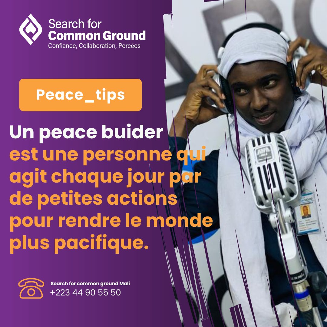 SearchMali's tweet image. Peace_Tips
Un #Peacebuilder est une personne qui agit chaque jour par de petites #actions pour rendre le #monde plus #pacifique. 
Et vous? Êtes-vous un peace builder?
#digitalpeacebuilding 
#Search_For_Common_Ground 
#search41