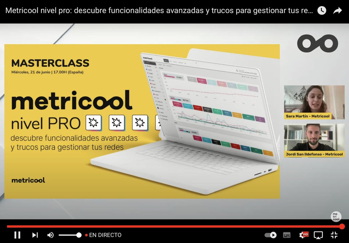 Interesantes novedades de <a href="/Metricool_es/">Metricool ES</a> , mejorando optimización y rendimiento. Explicadas por Sara Martín y Jordi San Ildefonso en la sesión en directo de esta tarde.