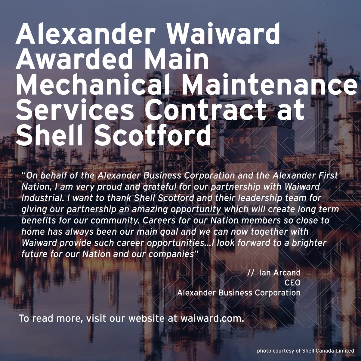 We're excited to announce Alexander Waiward awarded 3+ year Main Mechanical Maintenance Services Contract at Shell Scotford. To read more, click the link bit.ly/alexanderwaiwa…

#indigenouspartnership #maintenance #construction #mywaiward