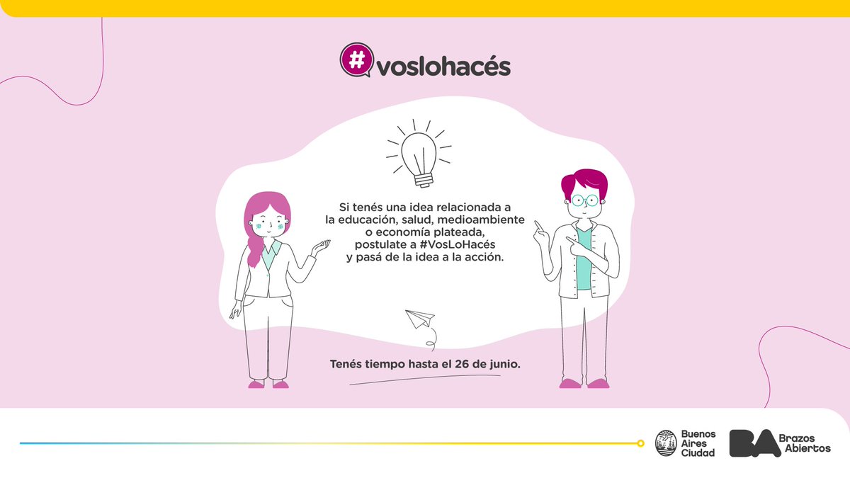 ⚠️¡Llegó la 2da edición del concurso #VosLoHacés !🙌

Si tenés una idea innovadora sobre medioambiente, salud, economía plateada, entre otras, ¡participá del concurso y transformala en un emprendimiento sostenible!

✍️ Postulá tu idea hasta el 26/6 en f.tlp1.co/s/vIkedQB?Plco…