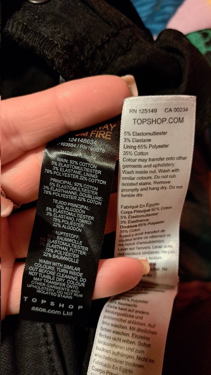 Dear <a href="/ASOS_UK/">ASOS</a>

Why did you take on the <a href="/Topshop_UK/">Topshop</a> brand &amp; only to change the make-up of my fave jeans?

📷 black label = new #Topshop jeans from #Asos &amp; White label = reliable old pair of original Topshop jeans. 

35% cotton down to 22%!

Regards, 
A disappointed jean wearer