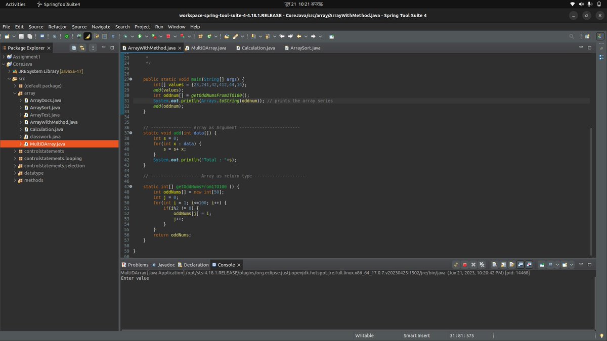 aayushrestha5's tweet image. Day 21/60
Hello learners!👋
Explored Java Arrays!🔢📚 Learned array manipulation, sorting, and multi-dimensional arrays. Unlocking the power of arrays in Java!💻🌟#JavaProgramming #ArraysInJava #60DaysOfLearning #LearningWithLeapfrog #60DaysOfLearning2023 #LSPPD21 @lftechnology