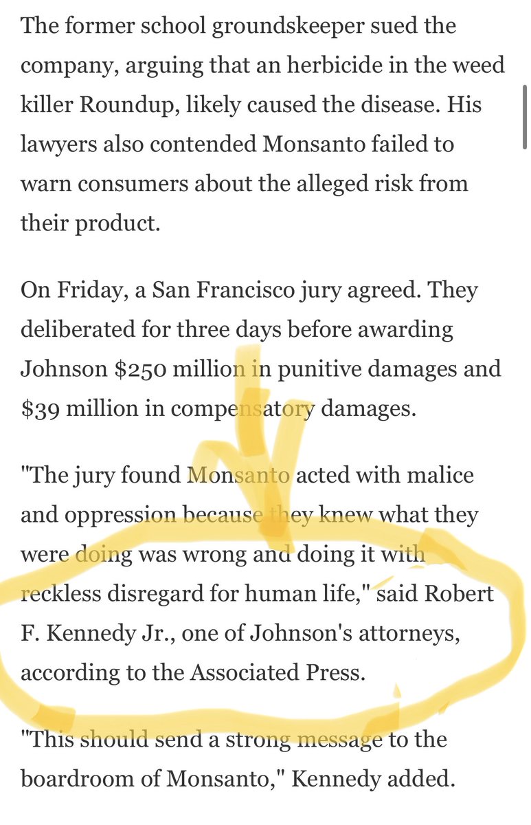 I know someone who believes Glysophate gave her leukemia.

She hates Robert F Kennedy Jr.

An environmental hero who helped expose the company she thinks is largely responsible for her cancer.

This is how DEEP the Propaganda runs with mainstream media. CNN, NYT, NBC, WaPo etc.