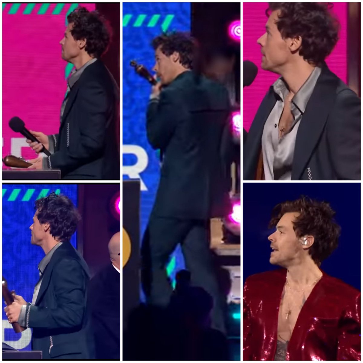 beathomas61's tweet photo. IMO. We moved on too quick from The Brits. Each time Harry won and when he finished his song, he quickly, yet purposefully, looked up to his right as if he was focusing on someone.🤔💙 I took screenshots off the clips & it's so obvious. It is quick. 💚💙
#LarryIsReal
#HarryLouis https://t.co/c6S6Mi2ydG