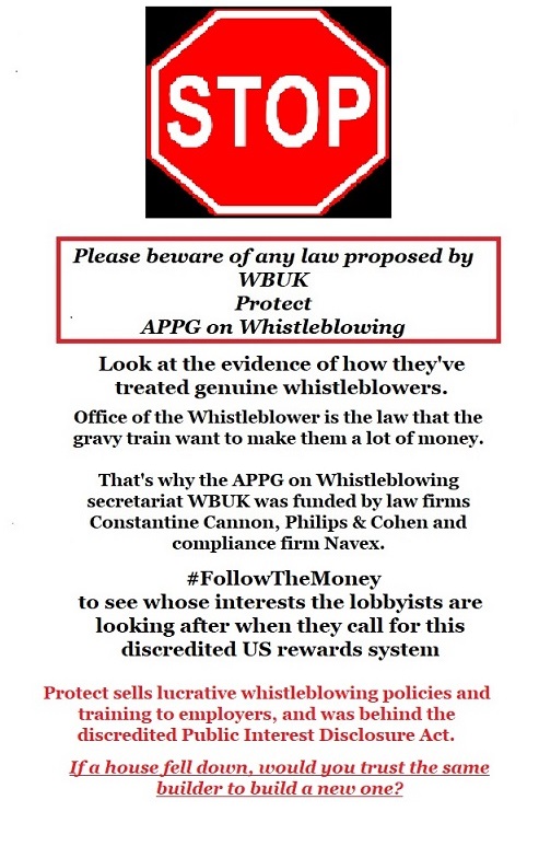 Be aware too that #WBAW  #Whistleblowing Awareness Week was sponsored by US lawyers who aim to profit massively from #OfficeoftheWhistleblower #OWB, as they have in America.