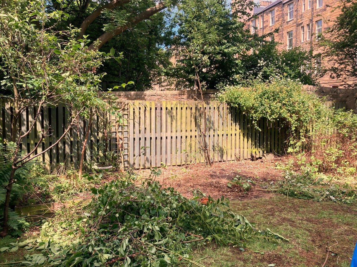 Much cutting, chopping and weeding, but the Eric Liddell Peace Garden is taking shape. Found a beautiful fence at the back, and made a contact to help with the mural (which will be done by local school children as he was a teacher).  #garden #gardendesign #EL100 #peacegarden