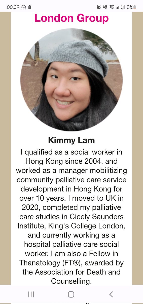 My honour to be London representative of Association of Palliative Care Social Workers 

It is an international Association,  worth to explore if you work in palliative care 

apcsw.org.uk
apcsw.org.uk/the-people/