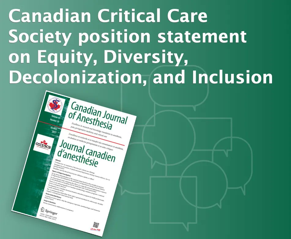 CJA - Canadian Journal of Anesthesia (@cja_journal) on Twitter photo Canadian Critical Care Society <a href="/CritCareSociety/">Canadian Critical Care Society</a> position statement on Equity, Diversity, Decolonization, and Inclusion - Canadian Journal of Anesthesia #Anesthesia #Anesthesiology buff.ly/3OGiXaY #EDI #Diversity #DiversityandInclusion Canadian Critical Care Society <a href="/CritCareSociety/">Canadian Critical Care Society</a> position statement on Equity, Diversity, Decolonization, and Inclusion - Canadian Journal of Anesthesia #Anesthesia #Anesthesiology buff.ly/3OGiXaY #EDI #Diversity #DiversityandInclusion