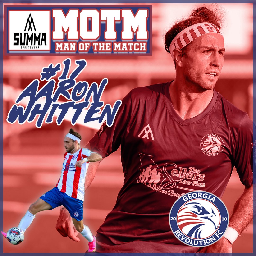 Ga_Revolution's tweet photo. AARON WHITTEN was our Summa Sportswear Man of the Match in the Revs victory over 865 Alliance, helping us climb back up the table to #2!

“Got himself a well deserved goal that came from sheer perseverance. His performance typified the response that we needed.” Coach Marchant https://t.co/037Lf8CF05