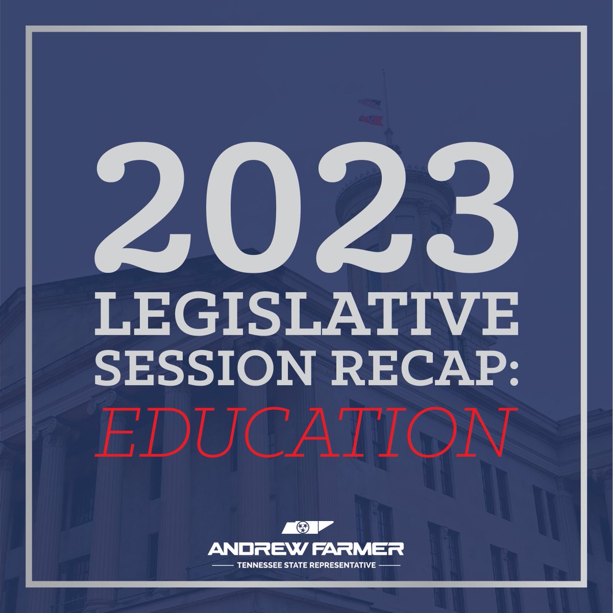 RepAndrewFarmer's tweet image. In this session’s budget, education was also a priority. We allocated $125M towards teacher raises, with the goal of $50,000 base salary by 2026. Additionally, $1B was granted to the TN Board of Regents for TCATs, which included $386M for new buildings, and $147M for new campuses