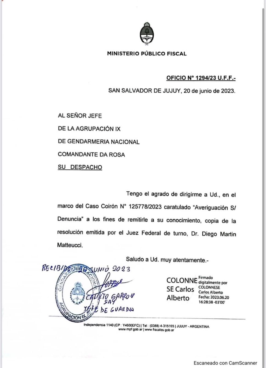 De todos modos, le dejo la orden del juez federal que usted, Aníbal Fernández, ministro de Seguridad de la Nación, dice no haber recibido para liberar las rutas nacionales en Jujuy.  A las 15:40 del día de ayer salieron las notificaciones y a las 17:00 ya tenía Gendarmería en su