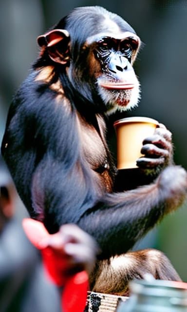 OhioAschwar's tweet photo. "Chimpanzee drinking from a coffee cup” - made with @NightCafeStudio 

https://t.co/mG22Ex1kB6

#aiart #nightcafe #digitalart #ncdailychallenge https://t.co/4BJoPfUIgf