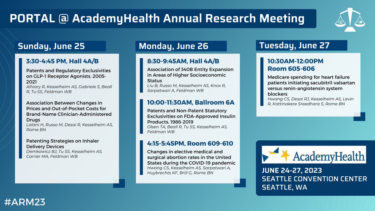 Program On Regulation, Therapeutics, And Law (@portal_research) on Twitter photo Lots of great new work from <a href="/PORTAL_Research/">Program On Regulation, Therapeutics, And Law</a> at <a href="/AcademyHealth/">AcademyHealth</a> #ARM23 this year! Come stop by! Lots of great new work from <a href="/PORTAL_Research/">Program On Regulation, Therapeutics, And Law</a> at <a href="/AcademyHealth/">AcademyHealth</a> #ARM23 this year! Come stop by!