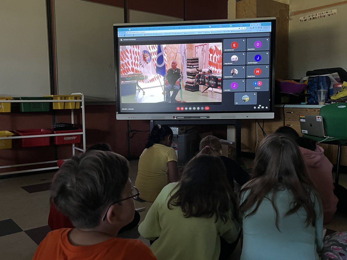 MsGreigsClass's tweet image. Our whole school came together virtually to learn from an Elder and learn about honouring Indigenous Flags! 🧡