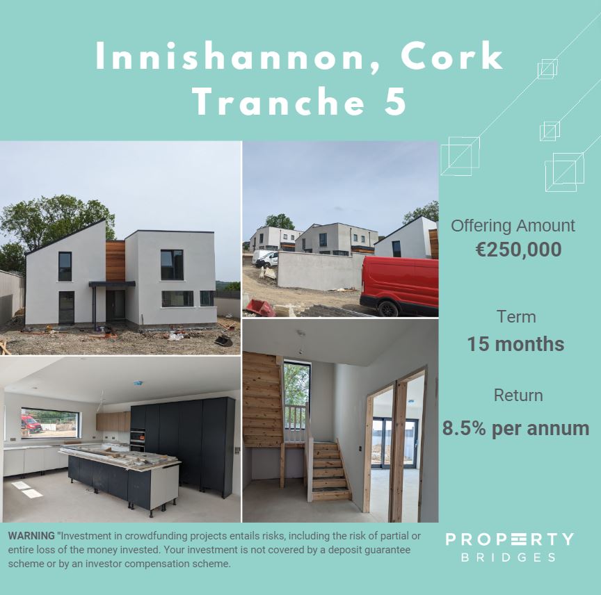 NEW PROJECT: Innishannon, T5 / 8.5% p.a. / LIVE FRIDAY @10A.M

Property Bridges is delighted to bring to our investors another tranche of €250,000 to fund the construction of 13 new homes in Innishannon, Co. Cork.

SIGN UP TODAY lnkd.in/diHQJ2a
#developmentfinance #P2P