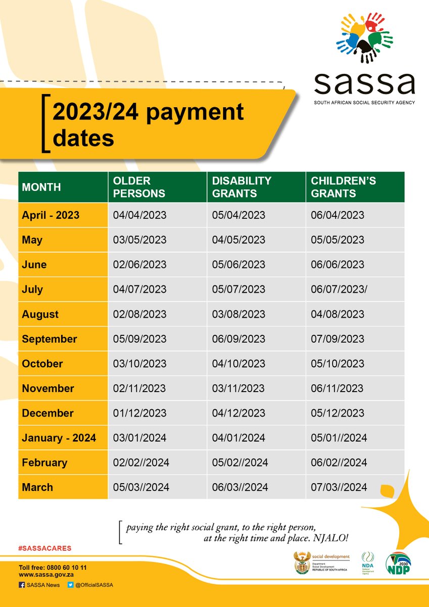 sassacheck's tweet image. SASSA Payment Dates for Social Grants
sassacheck.com/sassa-payment-…
#SASSAPaymentDates
#sassapayments
#grantsassapaymentdates