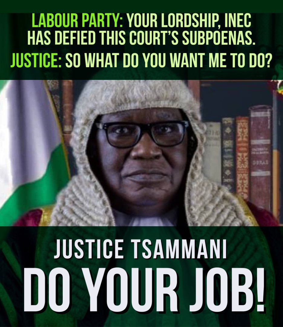 Ngozi_bela's tweet photo. Judiciary do your job
#AllEyesOnTheJudiciary
#INECIsCorrupt
#INECRefusingSubpoena https://t.co/YVJEre5Swq