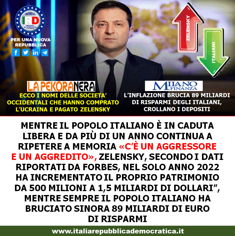 Bisogna chiedersi di quanto dovrebbero scendere i depositi bancari, per cominciare a prendere coscienza gli italiani del problema guerra, già da tempo diventato insostenibile, e che mentre NOI ci impoveriamo sempre di più altri si arricchiscono anche sulle nostre spalle?