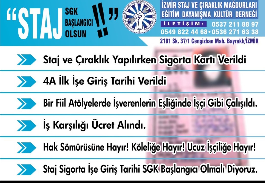 @ESTEFESERT66 Staj ve çıraklık SSK başlangıcı kabul edilsin @staj_dernegi
#ÇırakStajyerÜretiminTemelidir