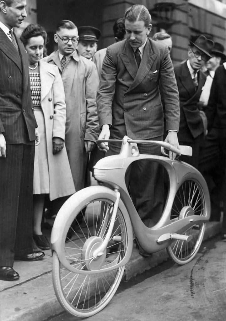 Benjamin Bowden showing his bicycle in September 1946.