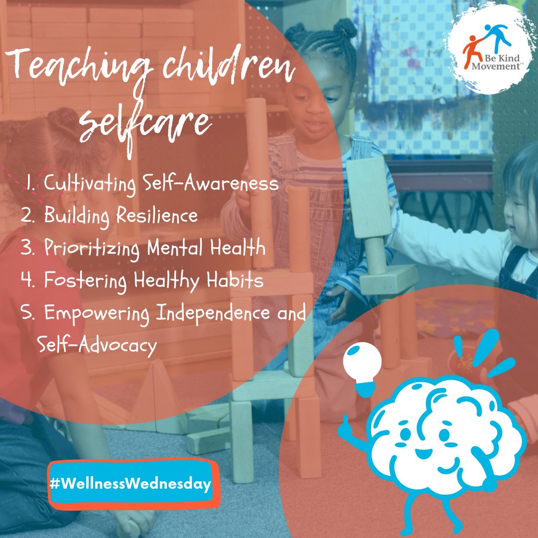 bekindmovement1's tweet photo. Teach children self-care for a balanced adulthood! Cultivate self-awareness, build resilience, prioritize mental health, foster healthy habits, and empower independence. Let's prepare them for a fulfilling future! #WellnessWednesday #SelfCareForKids #FutureWellbeing #MentalHealth https://t.co/be1wBIZg1P