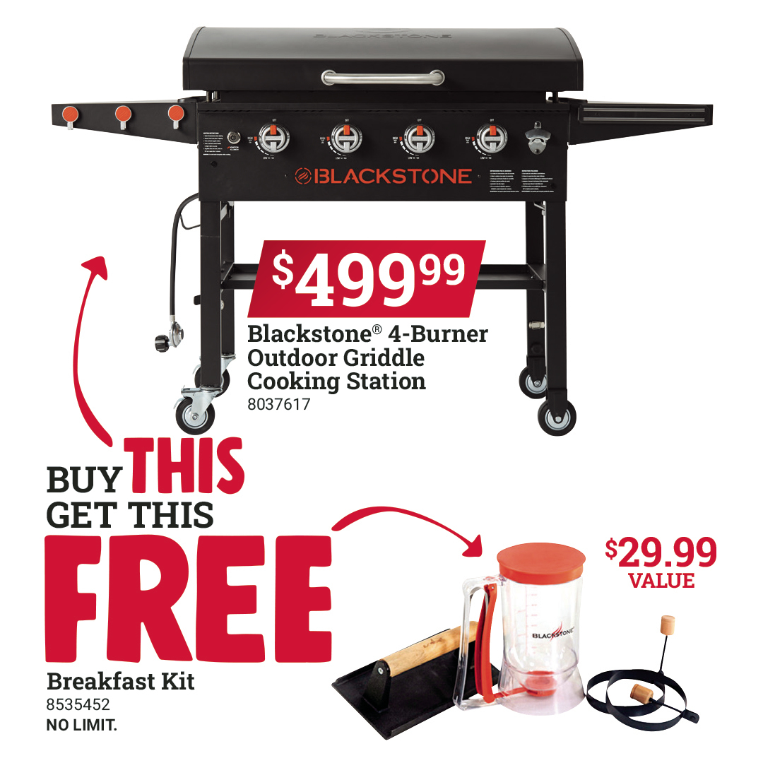 Here’s something Dad will love. When you purchase a Blackstone® 4-Burner Outdoor Griddle Cooking Station for $499.99, you’ll get a FREE breakfast kit valued at $29.99. This a helpful deal just in time for Father’s Day! Offer valid at participating locations June 1-27. #MyLocalAce