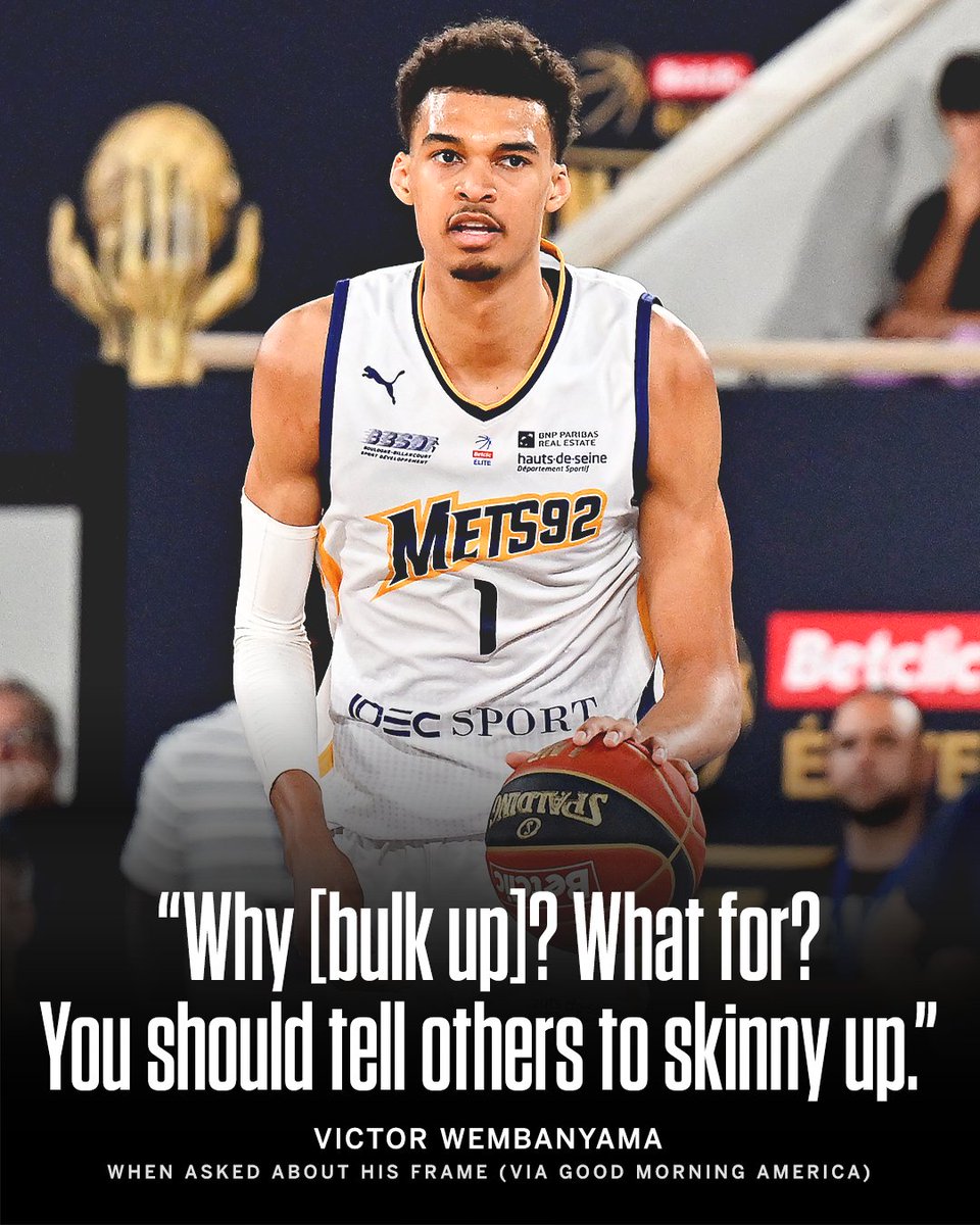 NBA on ESPN (@espnnba) on Twitter photo Wemby told <a href="/RobinRoberts/">Robin Roberts</a> he isn't concerned about his frame 🤷
(via <a href="/GMA/">Good Morning America</a>) Wemby told <a href="/RobinRoberts/">Robin Roberts</a> he isn't concerned about his frame 🤷
(via <a href="/GMA/">Good Morning America</a>)
