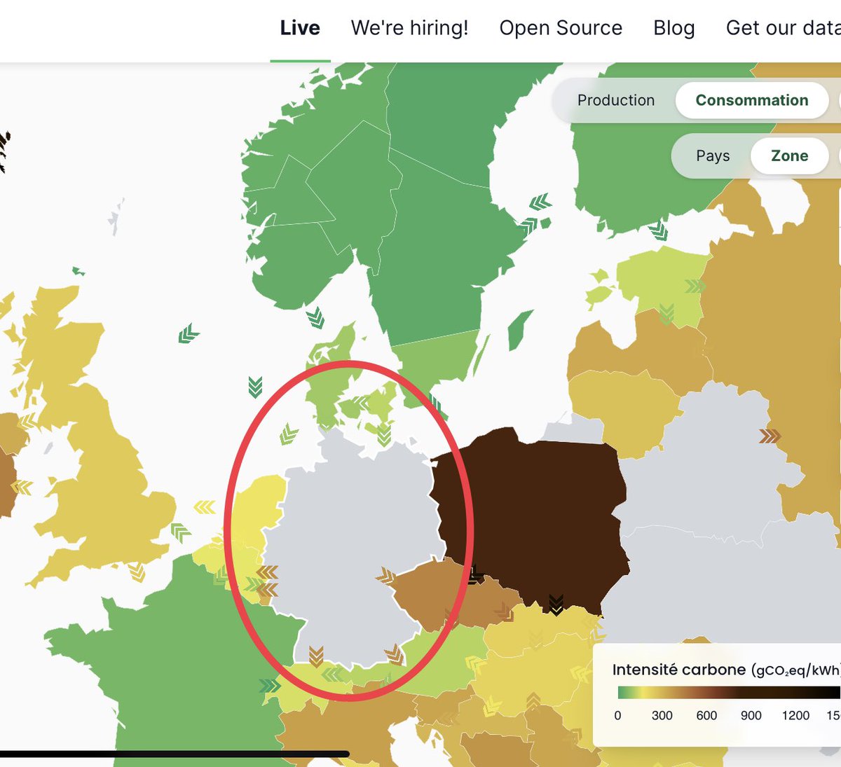 herisson13's tweet photo. Germania è temporaneamente SQUALIFICATA su #ElectricityMaps dal 19 giugno,a causa di un comportamento strano e deliberato dei suoi dati. 
Per il momento non ci saranno più dati tedeschi provenienti da ENTSO-E

@KersevanRoberto https://t.co/gP3aObzQMH