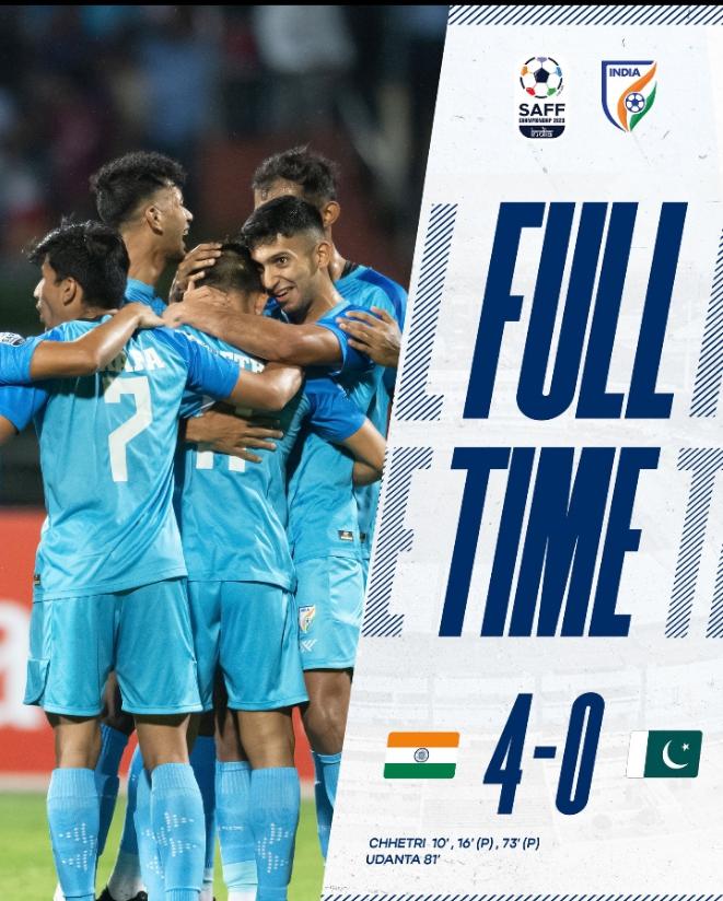 A dominant India starts the SAFF Championship with a 4-0 victory over Pakistan. 

#BackTheBlues #INDPAK #SunilChhetri #IndiavsPakistan