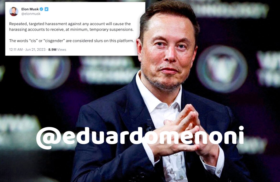 🚨| ÚLTIMA HORA: Elon Musk dice que los términos 'cisgénero' y 'cis', usados por el lobby LGBTIQ+ para no usar el término heterosexual, ahora se consideran insultos en Twitter y no serán tolerados, provocando la prohibición a quien lo use con otra persona. ¿Apoyas esta medida?