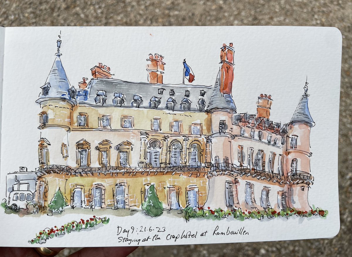 Day 9: Staying in Rambouillet. Just to prove I have no ill feelings, here is their crap castle.  

#ramboulliet #chateau #travel #roadtrip #historic #art #illustration #traveljournal #watercolour