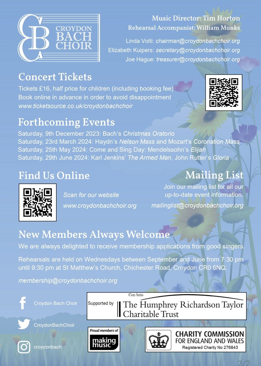 Join us for our Summer Concert @StMatthewCR with fab soloists, @BelindaBeeEvans, @HeineVanessa, @tomkellytenor and @spinmonk. To make the evening even more enjoyable, there will be interval Pimms! 😋 Tickets must be booked in advance using link below. 👇 ticketsource.co.uk/croydonbachcho…