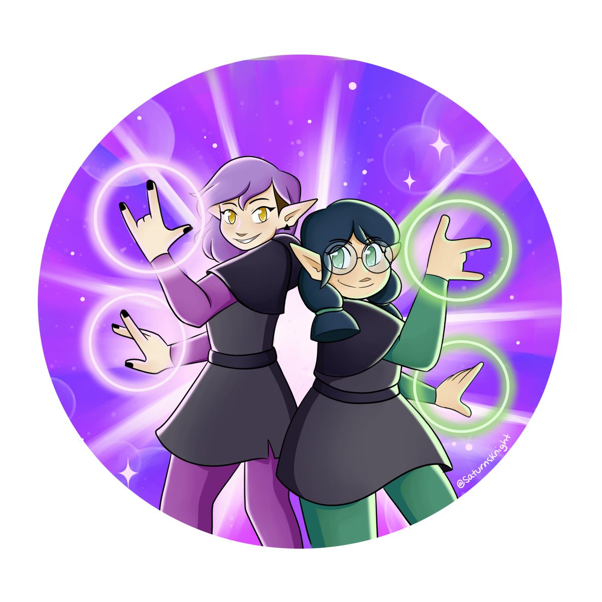SaturnsKnight's tweet photo. I drew Amity and Willow from #TheOwlHouse 💜💚💜 https://t.co/WsYyEXcO76