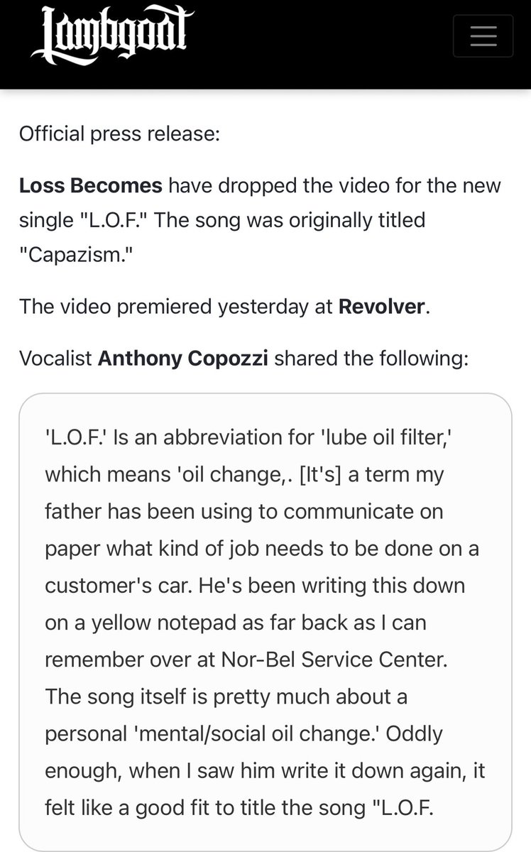 lossbecomes's tweet image. Thank you @lambgoat for showing us some love! “L.O.F.” is out now and available on all streaming services! 

for more news and tour dates check the link below.
bit.ly/44o2xc7

#lossbecomes #lambgoat #metalcore #metalband #metalmusic #riffs #rock #rockmusic