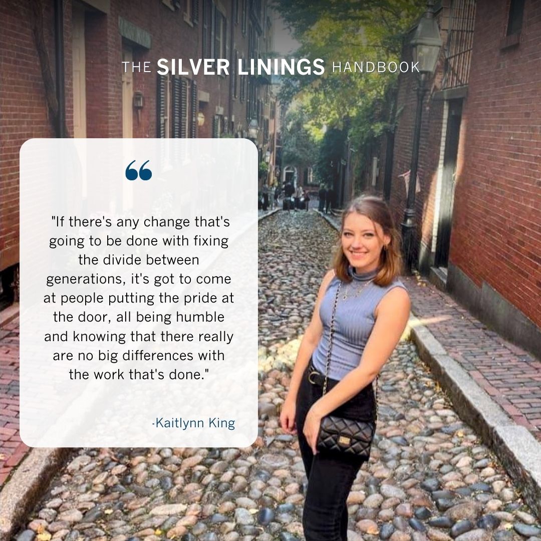 Putting your pride at the door is key to transforming generational divides into assets, according to young thought leader Kaitlynn King. Check it out if you haven't caught it! silverliningshandbook.com/2023/06/20/lea…