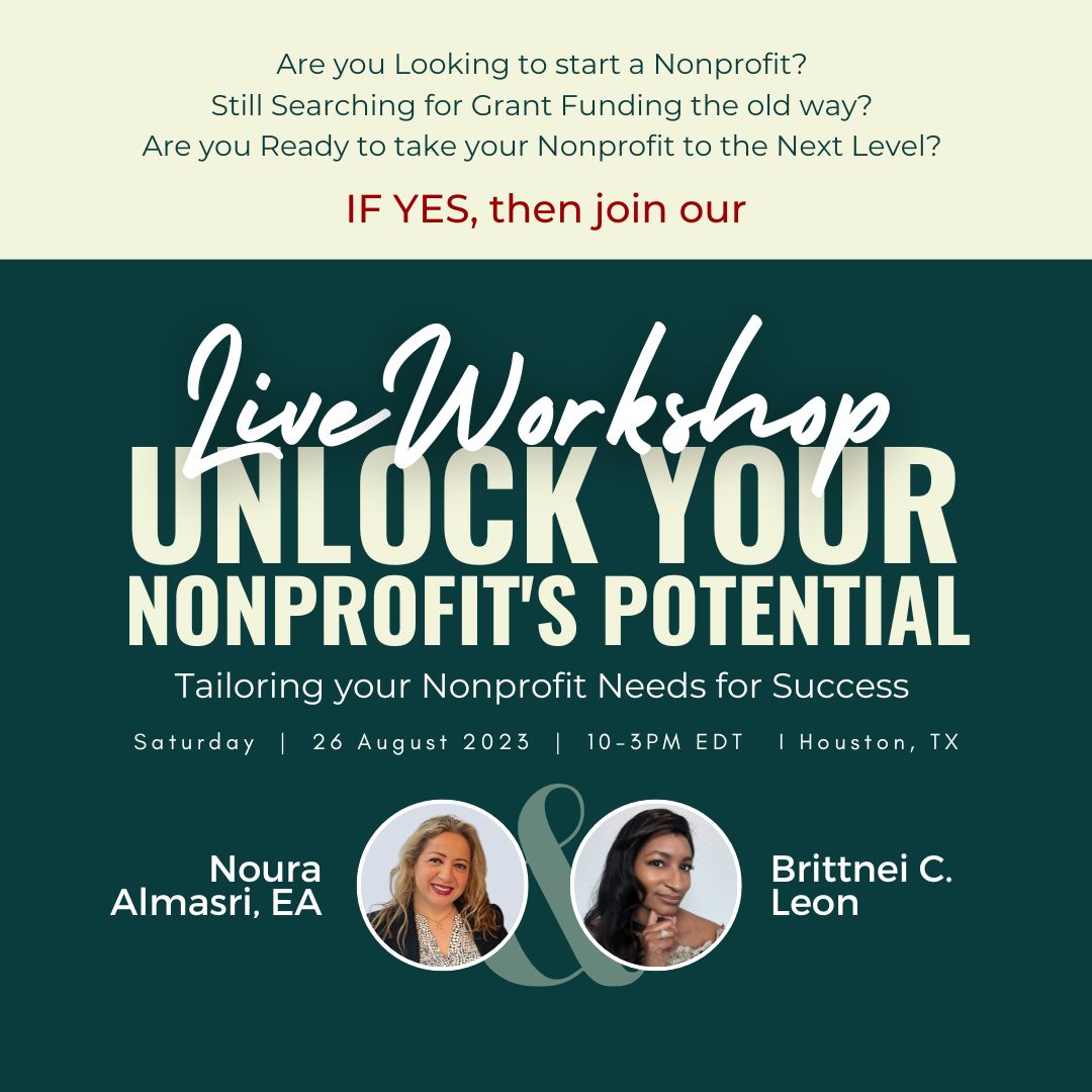 Unlock YOUR Nonprofit's Potential! Join us on August 26th at 10- 3 PM EDT in Houston. 
Together, let's create a brighter future! 

Grab your ticket: fb.me/e/N2n8sCJt

#NonprofitSuccess #UnlockPotential #HoustonEvent #ImpactfulChange