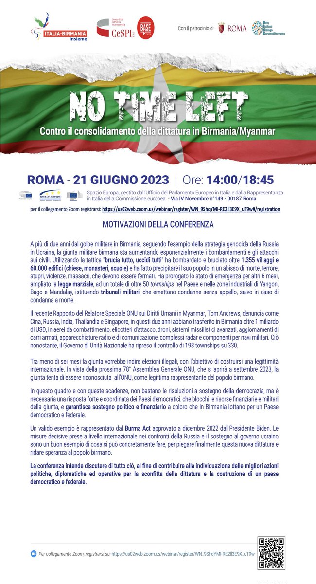 fai_cisl's tweet image. #NoTimeLeft 🗣 Iniziativa dell'Associazione @italiabirmania a sostegno delle forze sociali impegnate per la costruzione di una #Birmania democratica e federale contro la dittatura militare, #FaiCisl presente con il Segretario Generale @OnofrioRota