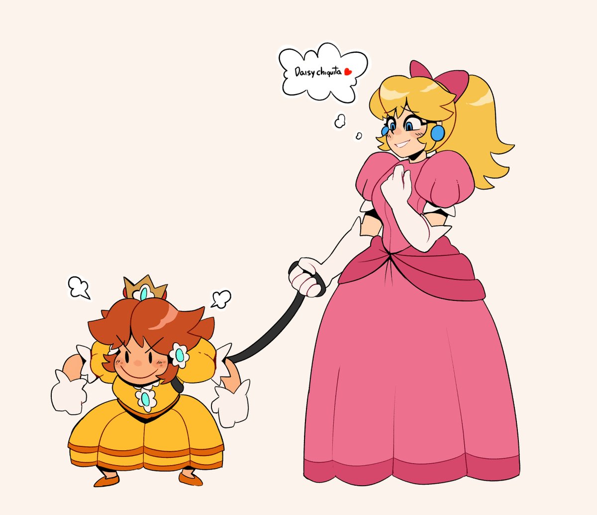 princess daisy ,princess peach 2girls multiple girls dress pink dress blonde hair gloves leash  illustration images