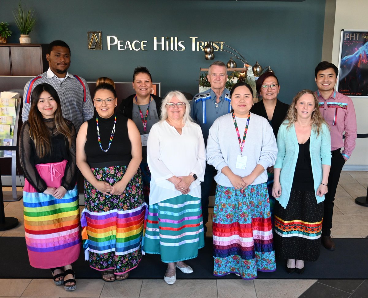 <a href="/PeaceHillsTrust/">Peace Hills Trust</a> Edmonton celebrating #IndigenousPeoplesDay with their beautiful ribbons skirts and ribbon shirts.  #miywasin #FirstNations  #beautiful