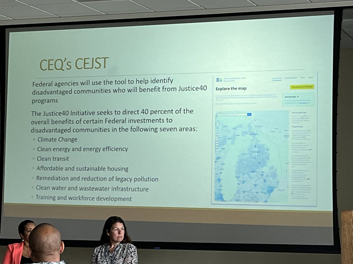 At <a href="/MichiganEGLE/">Michigan EGLE</a> #EJConference #Detroit listening to @EPAGreatLakes #KathyTriantafillou discussing @EPAEnvJustice data and mapping tools like #EJScreen @WHCEQ #CEJST and <a href="/CDCgov/">CDC</a> #EJI to report community-level harmful health effects &amp; socioeconomic data