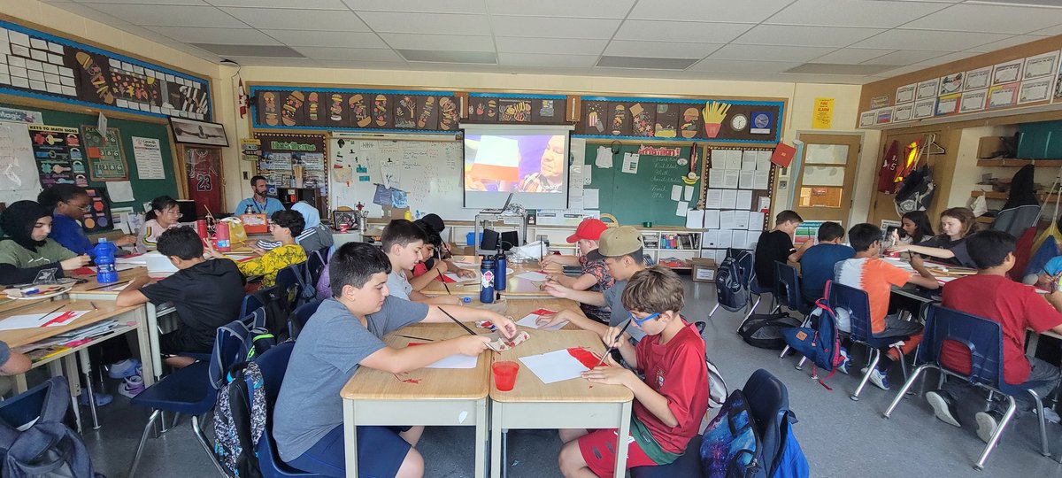 SarahHassoun4's tweet photo. We enjoyed painting the Strawberry Moon with Moses Lunham! An Anishinaabe Artist from Kettle and Stony Point First Nation. @gecdsbpro Thank you for sharing this opportunity @TinaDeCastro1 @gecdsbCyclones @ClaraHowitt #grade6 https://t.co/FJdVviyZ9l