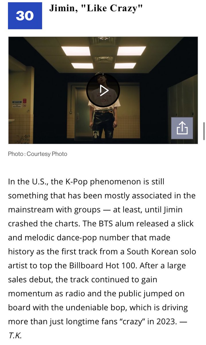 [🌠] Billboard, Jimin'in “Like Crazy” şarkısını 2023'ün şimdiye kadarki en iyi 50 şarkısından biri olarak seçti!