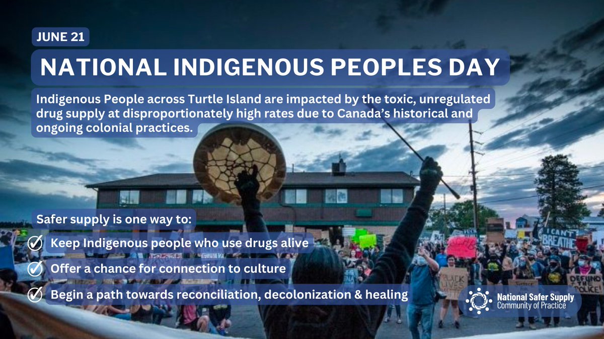 📢Indigenous People across Turtle Island are impacted by the toxic, unregulated drug supply at disproportionately high rates due to 'Canada’s' historical and ongoing colonial practices‼️

💊#SafeSupply is one way to keep Indigenous people who use drugs ALIVE💓

#NIPD2023