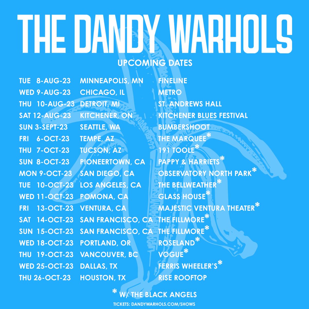 🇺🇸 🇨🇦 The Dandy Warhols LIVE August-October in US/Canada. All dates and tickets at dandywarhols.com/shows
