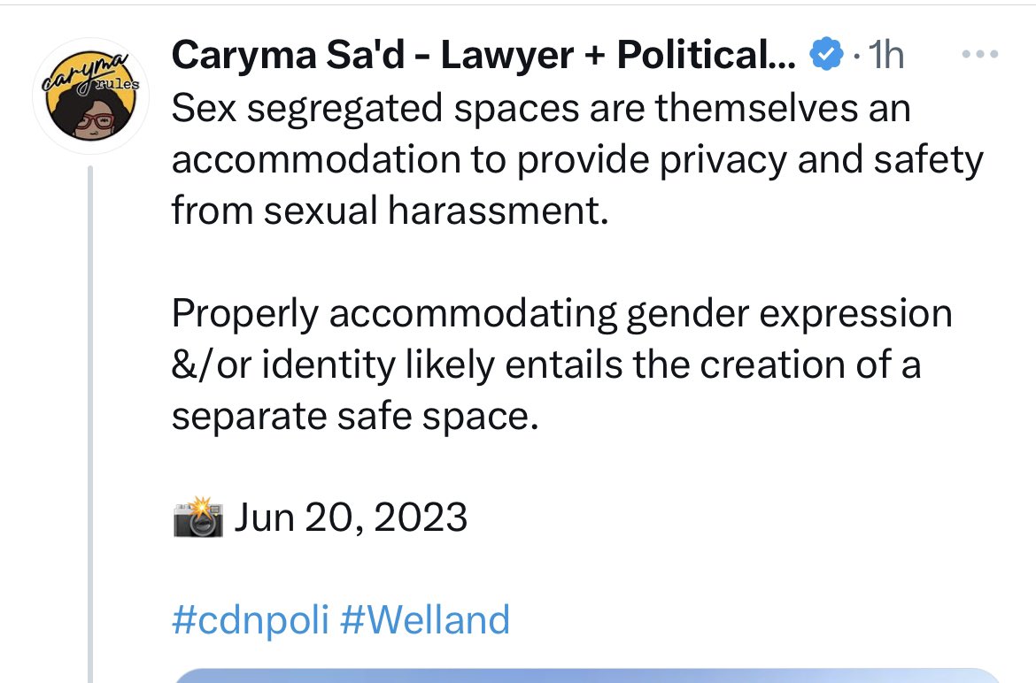 It turns out that @CarymaRules is a TERF When she writes that sex segregated spaces are accommodation
